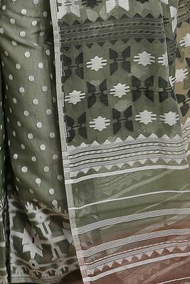 deep green cotton silk dhakai jamdani saree 5