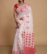 Women's slab cotton silk saree design with jaquard work with blouse piece(white red)