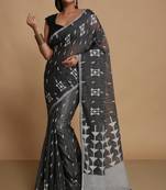 Women's slab cotton silk saree design with jaquard work with blouse piece(black whitew)
