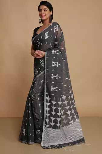 Women's slab cotton silk saree design with jaquard work with blouse piece(black whitew)