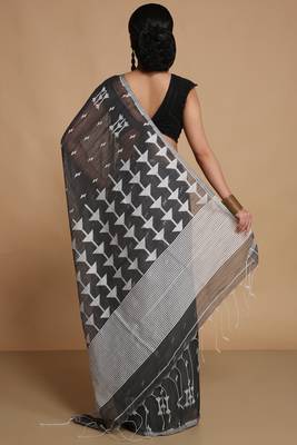Women's slab cotton silk saree design with jaquard work with blouse piece(black whitew) 3