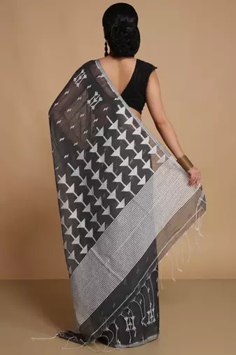 Women's slab cotton silk saree design with jaquard work with blouse piece(black whitew)