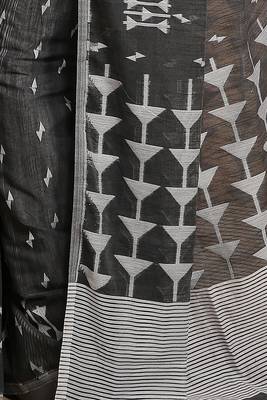 Women's slab cotton silk saree design with jaquard work with blouse piece(black whitew) 4