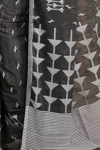 Women's slab cotton silk saree design with jaquard work with blouse piece(black whitew)