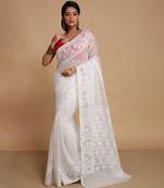 Women'S Cotton Silk Dhakai Exclusive Softs Dual Color Jamdani Sarees (White White) Without Blouse