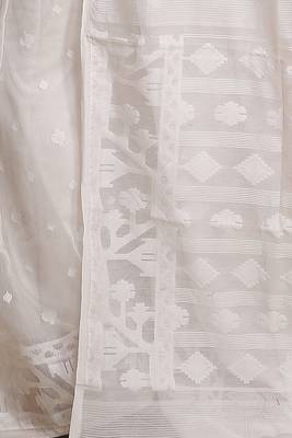Women'S Cotton Silk Dhakai Exclusive Softs Dual Color Jamdani Sarees (White White) Without Blouse 4