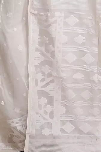 Women'S Cotton Silk Dhakai Exclusive Softs Dual Color Jamdani Sarees (White White) Without Blouse
