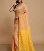 Women'S Cotton Silk Dhakai Exclusive Softs Dual Color Jamdani Sarees (Beige Yellow) Without Blouse