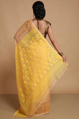 Women'S Cotton Silk Dhakai Exclusive Softs Dual Color Jamdani Sarees (Beige Yellow) Without Blouse 2