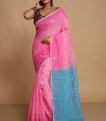 Women'S Cotton Silk Dhakai Exclusive Softs Dual Color Jamdani Sarees (Pink Sky) Without Blouse