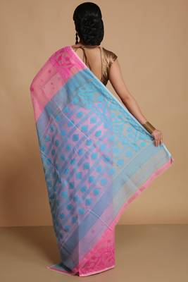 Women'S Cotton Silk Dhakai Exclusive Softs Dual Color Jamdani Sarees (Pink Sky) Without Blouse 3