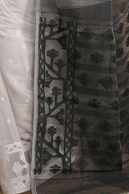 Women'S Cotton Silk Dhakai Exclusive Softs Dual Color Jamdani Sarees (White Black) Without Blouse 4