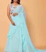 Beautiful Georgette Ready To Wear Lehenga Style Saree With Ruffle Work & Embroidery Stitched Blouse