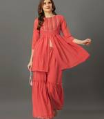 Peach georgette premium designer ready to wear kurta set
