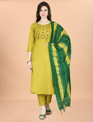 Lemon yellow  cotton blendpremium designer ready to wear kurta set 1