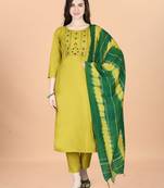 Lemon yellow  cotton blendpremium designer ready to wear kurta set