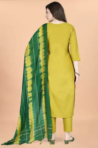 Lemon yellow  cotton blendpremium designer ready to wear kurta set
