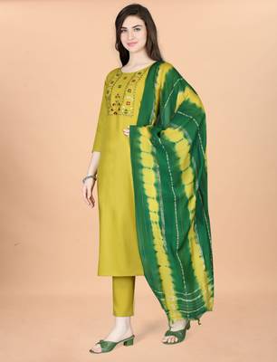 Lemon yellow  cotton blendpremium designer ready to wear kurta set 3