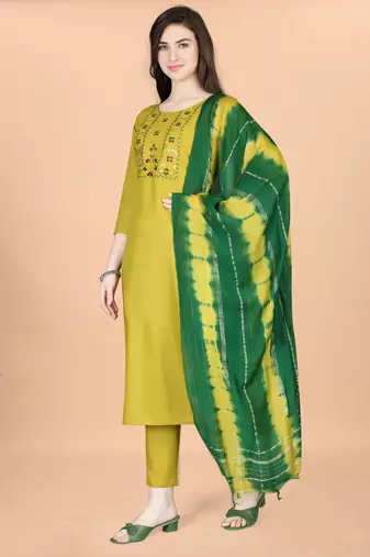 Lemon yellow  cotton blendpremium designer ready to wear kurta set