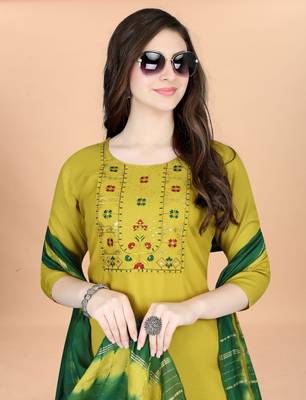 Lemon yellow  cotton blendpremium designer ready to wear kurta set 4