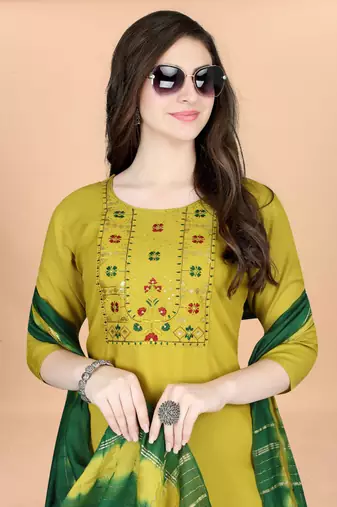 Lemon yellow  cotton blendpremium designer ready to wear kurta set