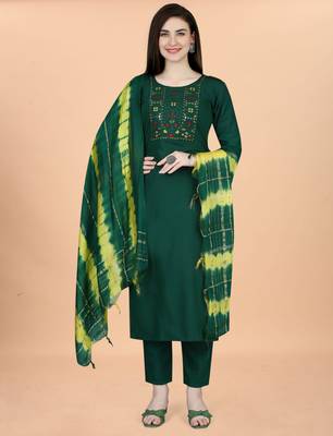 Dark green cotton blendpremium designer ready to wear kurta set 1
