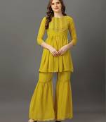 Lemon yellow georgette premium designer ready to wear kurta set