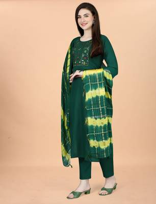 Dark green cotton blendpremium designer ready to wear kurta set 2