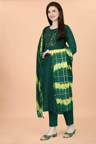Dark green cotton blendpremium designer ready to wear kurta set