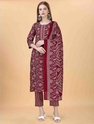 Maroon cotton blendpremium designer ready to wear kurta set 1