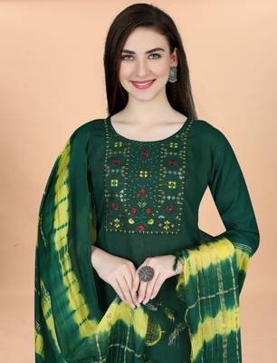 Dark green cotton blendpremium designer ready to wear kurta set 3