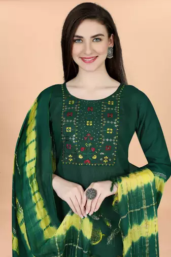Dark green cotton blendpremium designer ready to wear kurta set