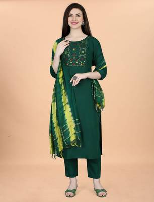 Dark green cotton blendpremium designer ready to wear kurta set 4