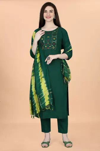 Dark green cotton blendpremium designer ready to wear kurta set