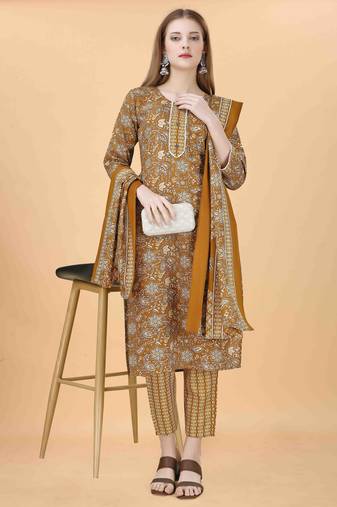 Mustard cotton blendpremium designer ready to wear kurta set