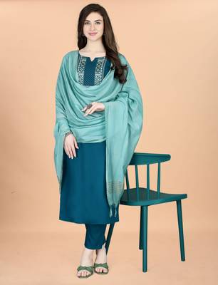 Teal cotton blendpremium designer ready to wear kurta set 1