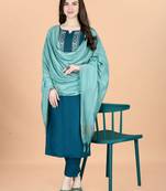 Teal cotton blendpremium designer ready to wear kurta set