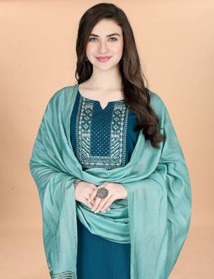 Teal cotton blendpremium designer ready to wear kurta set 2