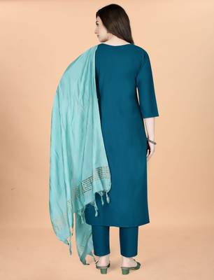 Teal cotton blendpremium designer ready to wear kurta set 3