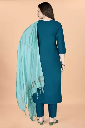 Teal cotton blendpremium designer ready to wear kurta set
