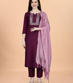 Wine cotton blendpremium designer ready to wear kurta set