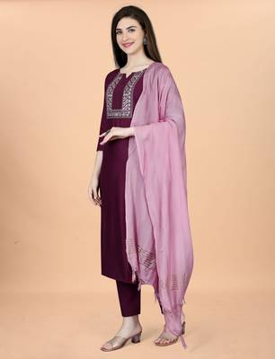 Wine cotton blendpremium designer ready to wear kurta set 3