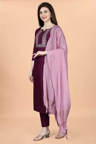 Wine cotton blendpremium designer ready to wear kurta set