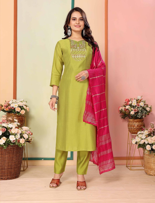 Perot green  art silkpremium designer ready to wear kurta set 2