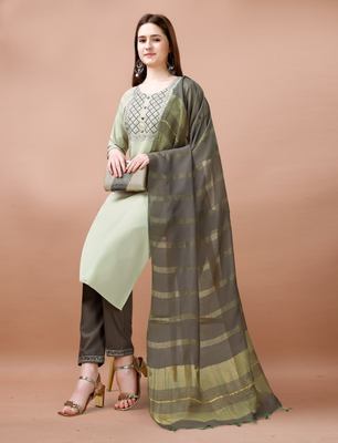 Light green cotton blendpremium designer ready to wear kurta set 1