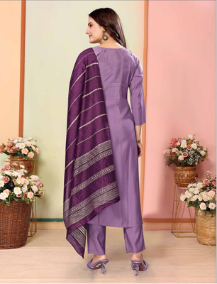 Levender   art silkpremium designer ready to wear kurta set 3