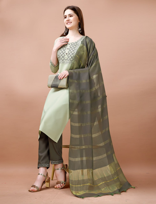 Light green cotton blendpremium designer ready to wear kurta set 2