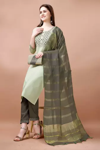 Light green cotton blendpremium designer ready to wear kurta set