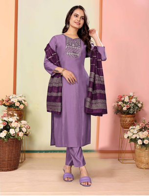 Levender   art silkpremium designer ready to wear kurta set 4