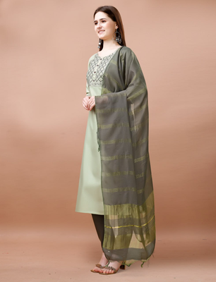 Light green cotton blendpremium designer ready to wear kurta set 3